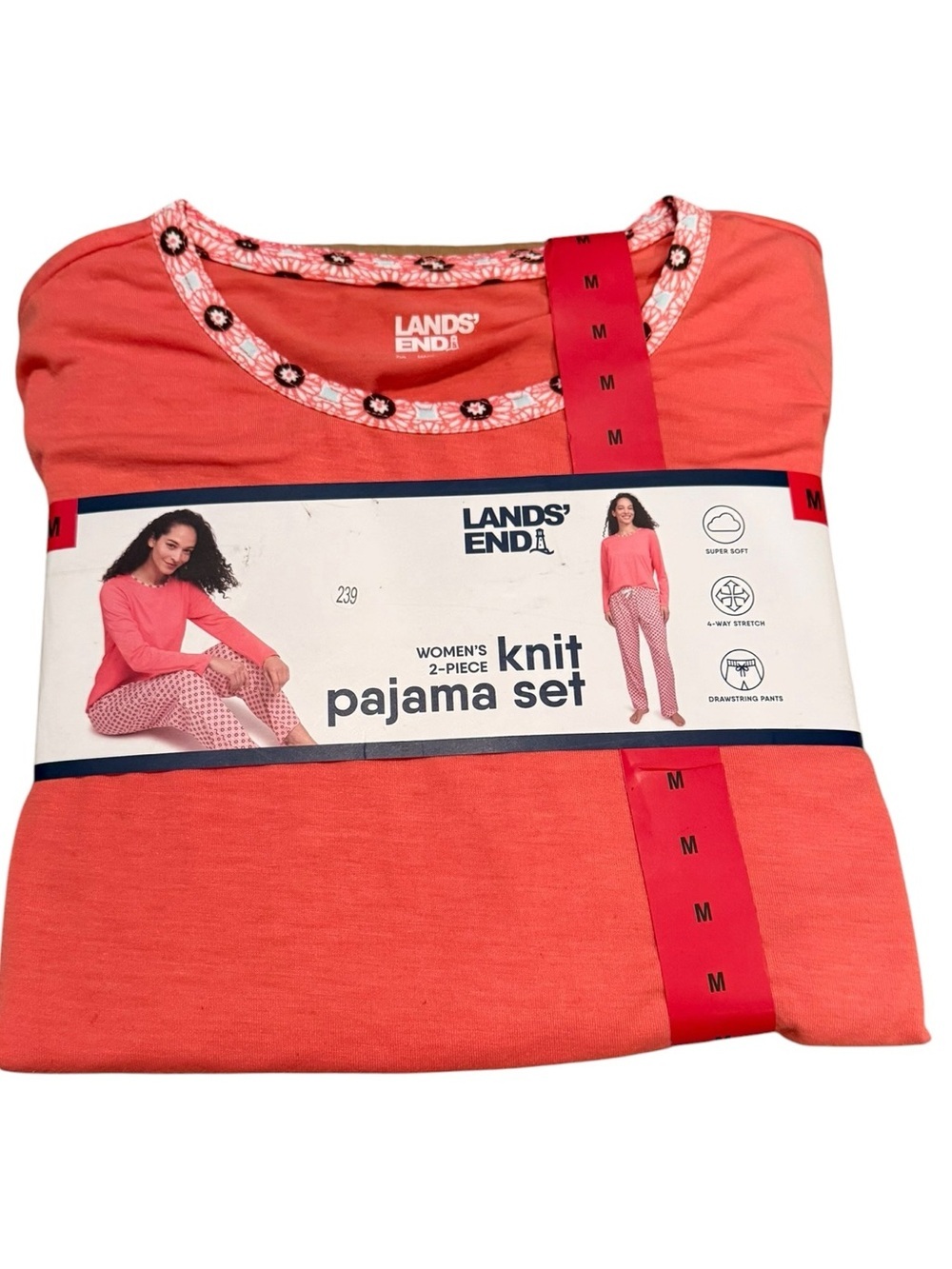 Lands' End Women's Coral Floral Knit Pajama Set - Picture 2 of 3